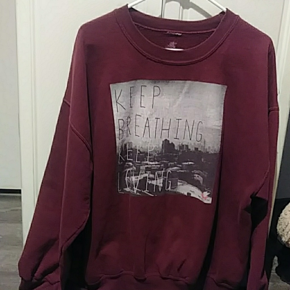"keep breathing keep loving"  crew neck swea